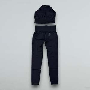 Black 2 Piece Athleisure Set Strappy Open Back Crop Top High Waist Leggings